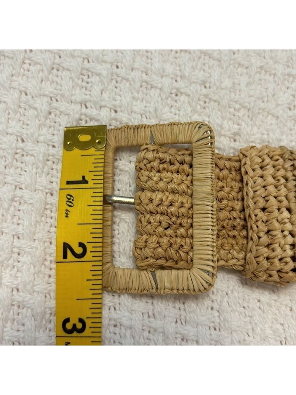 VANESSA BRUNO hand woven natural raffia belt classic rectangle buckle beige OS - Picture 12 of 14